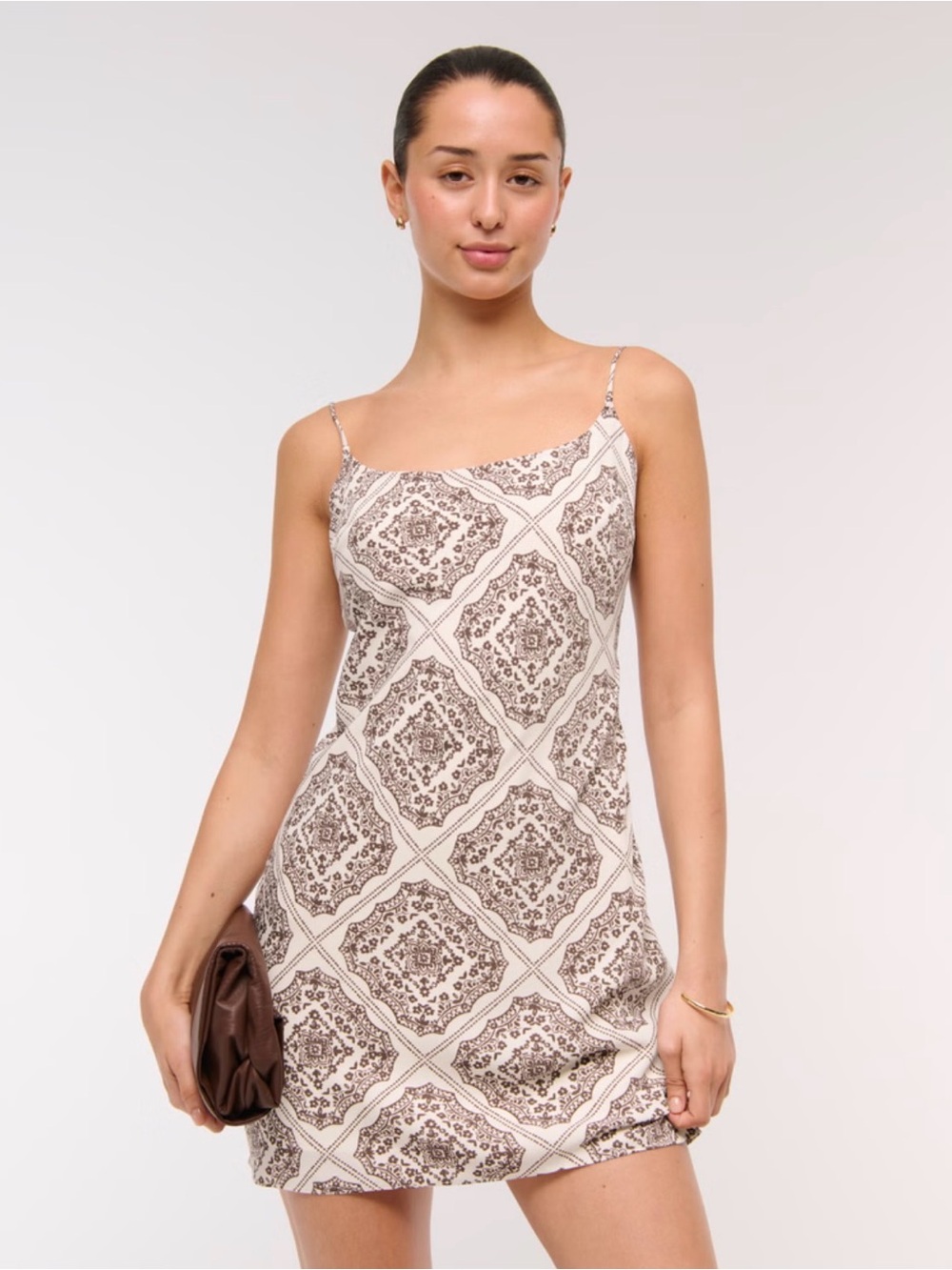 Abercrombie & Fitch Cream Mini Dress with Brown Medallion Print